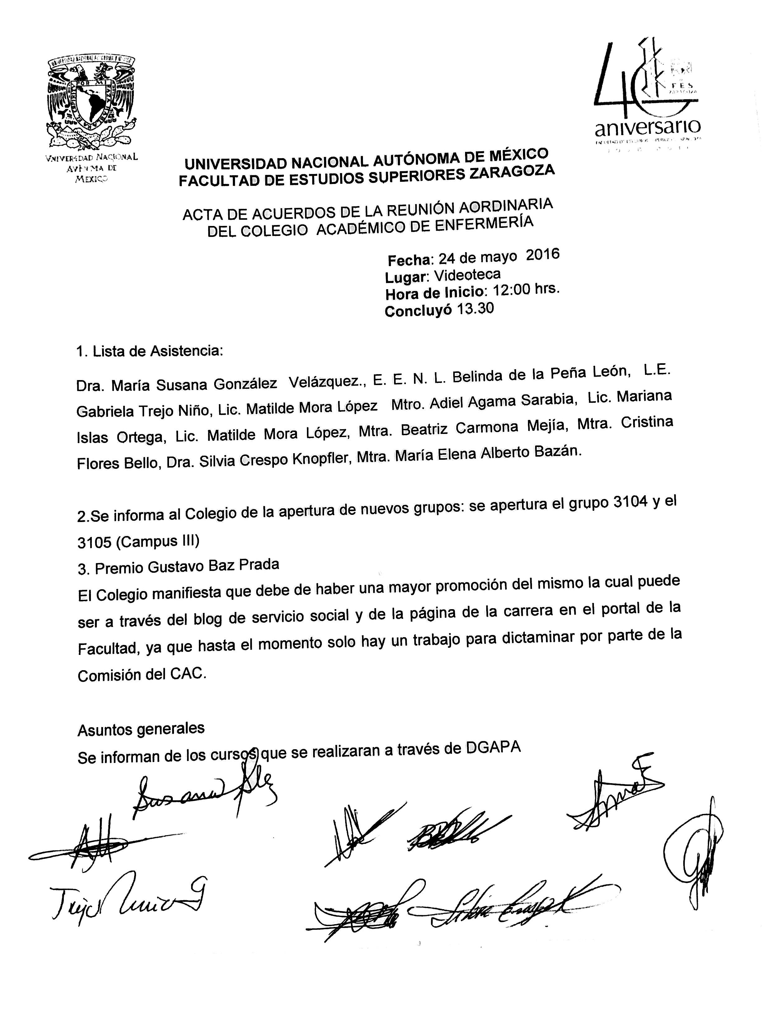 actas colegio acad 201 mico enfermer 205 a facultad de estudios actas de reunion