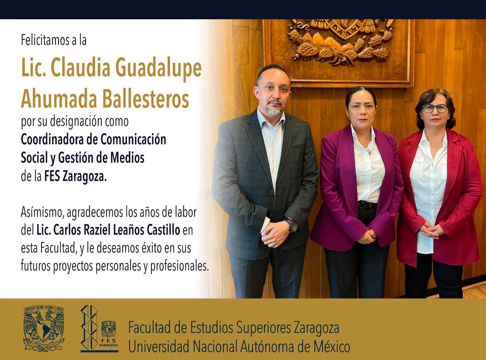 Lic. Claudia Guadalupe Ahumada Ballesteros, nueva Coordinadora de Comunicación Social y Gestión de Medios de la FES Zaragoza